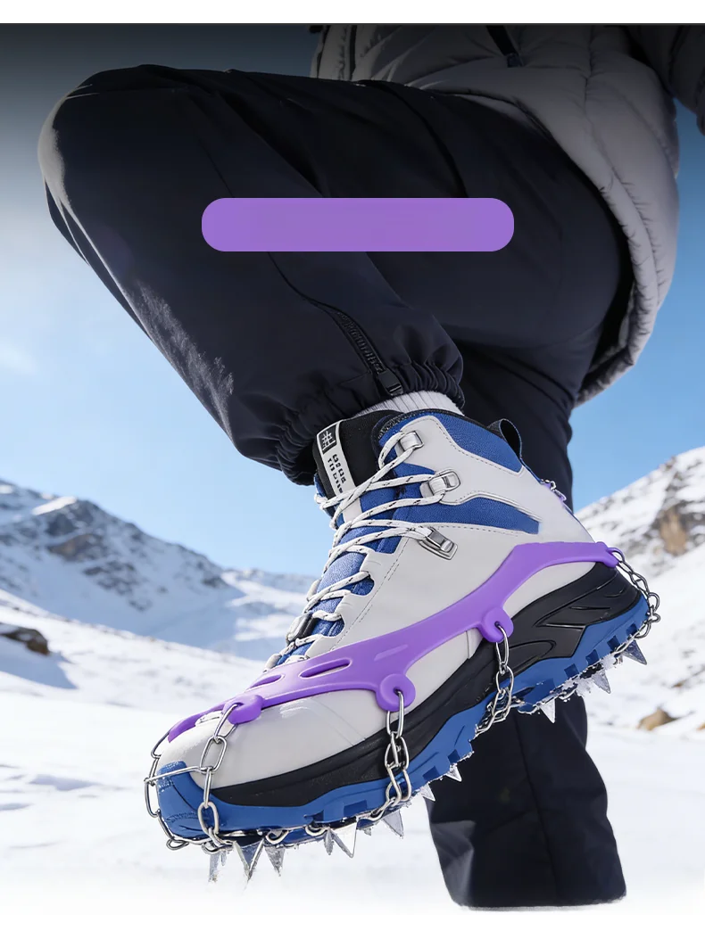 屋外登山用スノーシューズ-滑り止め靴カバー-ステンレス鋼製滑り止め靴爪-ハイキング用プロ用アイスクロー-登山用滑り止めブロック