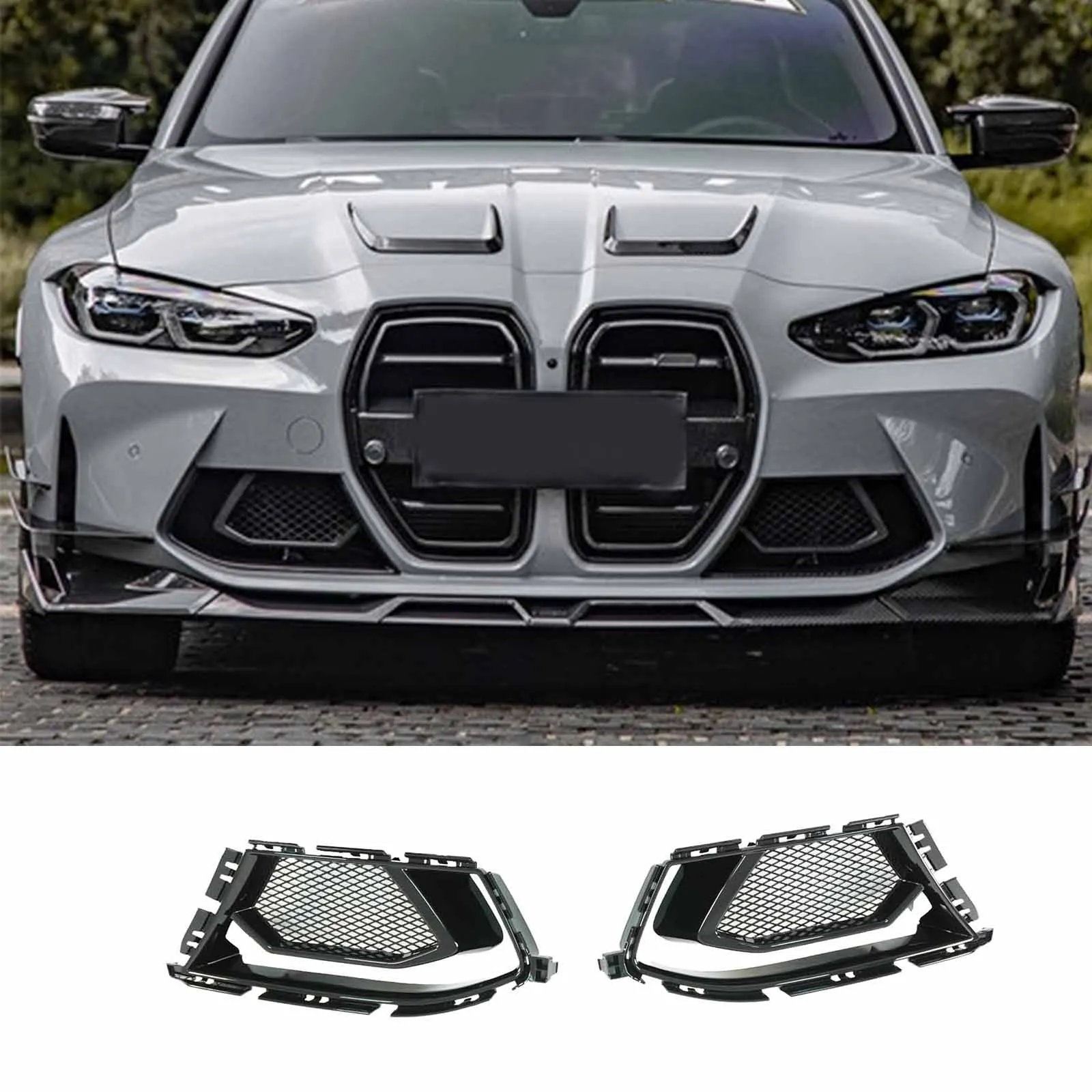 ل BMW M3 M4 G80 G82 G83 2021-2024 2 قطعة المصد الأمامي للسيارة غطاء فتحة التهوية اكسسوارات السيارات لامع أسود/ألياف الكربون نمط