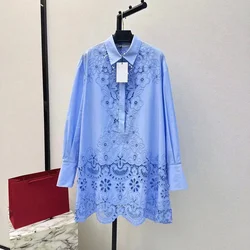 Luxury Evening Dress for Formal Occasions 2024 Spring New Women Fashion Elegant Loose silhouette Hollow Embroidered Shirt Dress