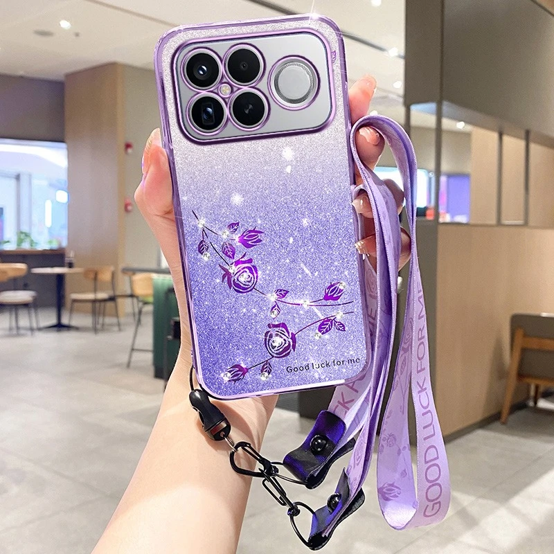 For POCO F8 Pro/F8 Ultra Case New Fashionable Gradient Preserved Flower Lanyard Anti-drop Cover For XiaoMi POCO F8 Ultra Funda