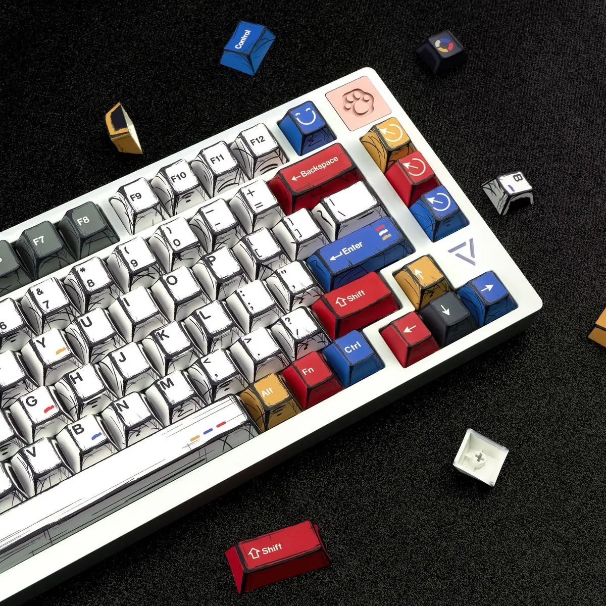 136 toetsen Comic Mixed Lights Koreaans/Duits/Engels Keycaps 5-zijdig Dye Sublimation PBT Keycap Cherry Profile voor Gaming Keybaord