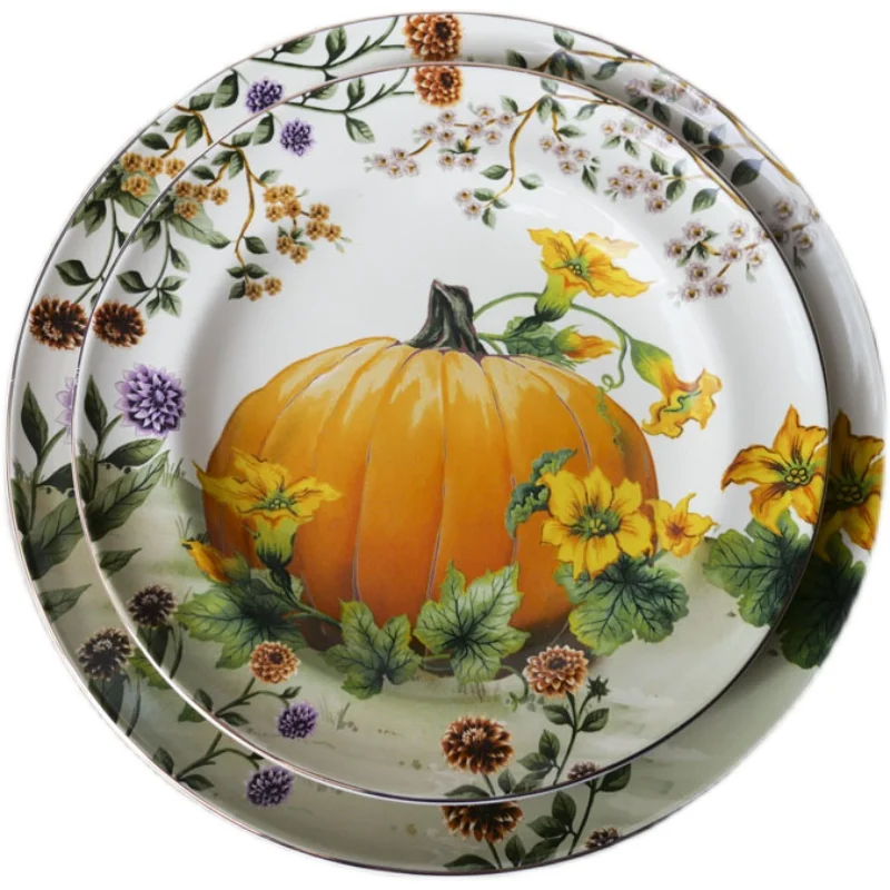 Ceramic Pumpkin Garden Style Harvest Season Fancy Dinner Plate Salad Bowl