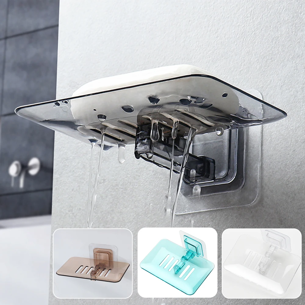 

No Drilling Wall Mounted Soap Box Dish Storage Plate Tray Holder Transparent Case Soap Holder Bathroom Container Organizers