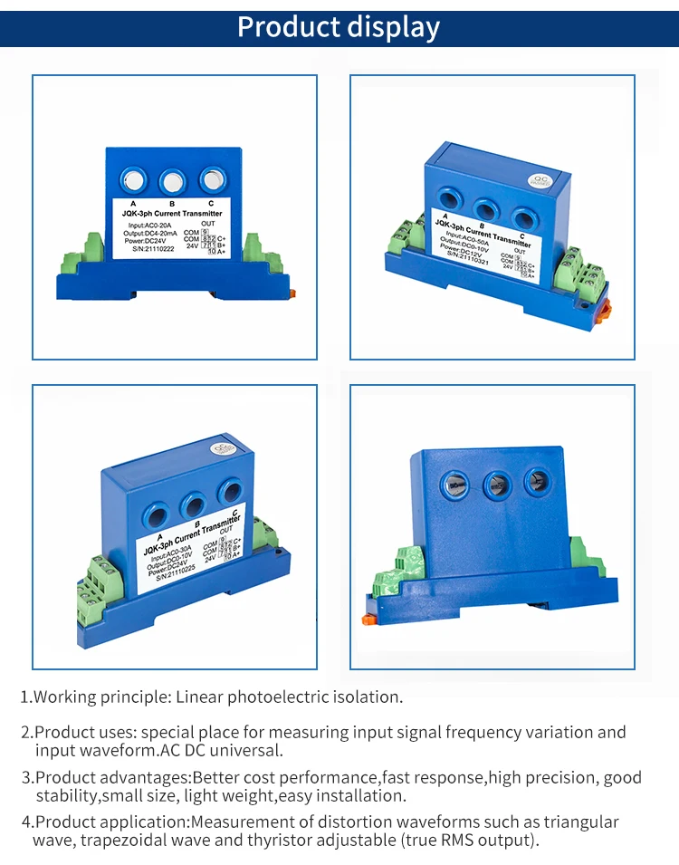 Three Phase Split Core Hall ZA-3A Current Sensor AC Input 0-10V 4-20mA Output Analog Signal Converter Current Transmitter