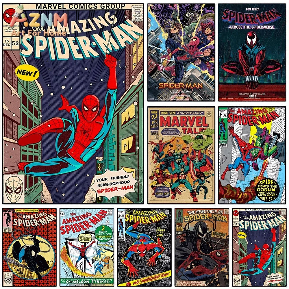 Vintage The Amazing Spider‑Man Comic Cover Canvas Wall Print, Retro Superhero Comic Book Illustration Art Poster, Unframed Can