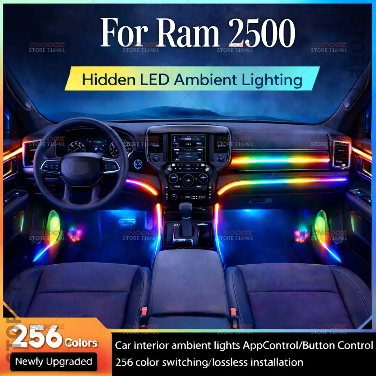 

22in1 RGB Car Interior Acrylic Car Ambient Lights RGB Hidden Acrylic Strip Decoration Atmosphere Accessories For Ram 2500