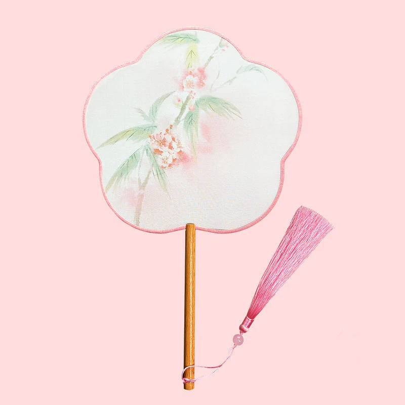 Oude Fan Groep Fan Chinese Stijl Dans Zomer Klassiek Kostuum Hanfu Vrouwen Kwastje Kleine Ronde Handheld Fan