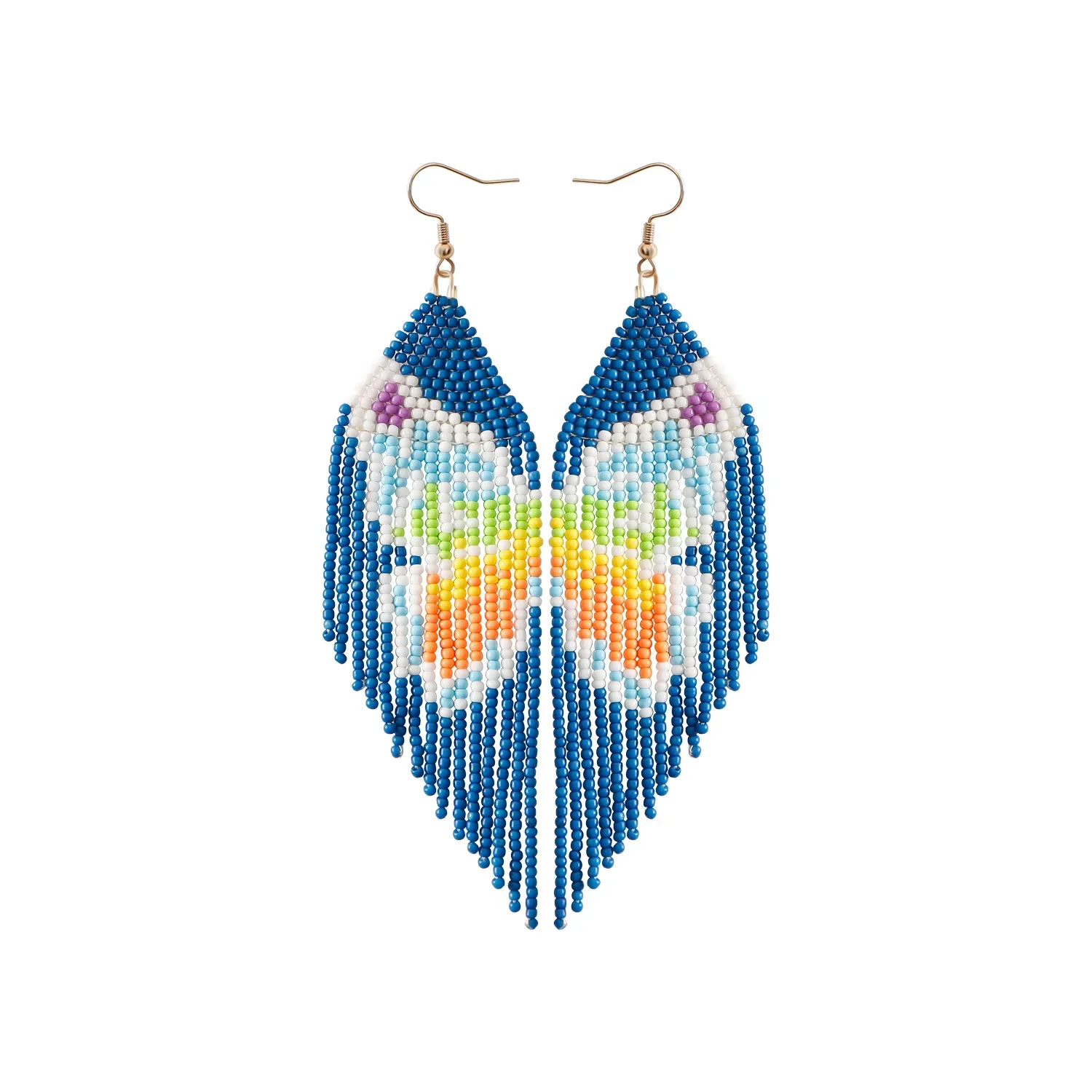 

Богемные серьги из рисовых бусин в форме бабочки, синяя разноцветная кисточка, ручная работа, сплав, модные простые украшения из бисера