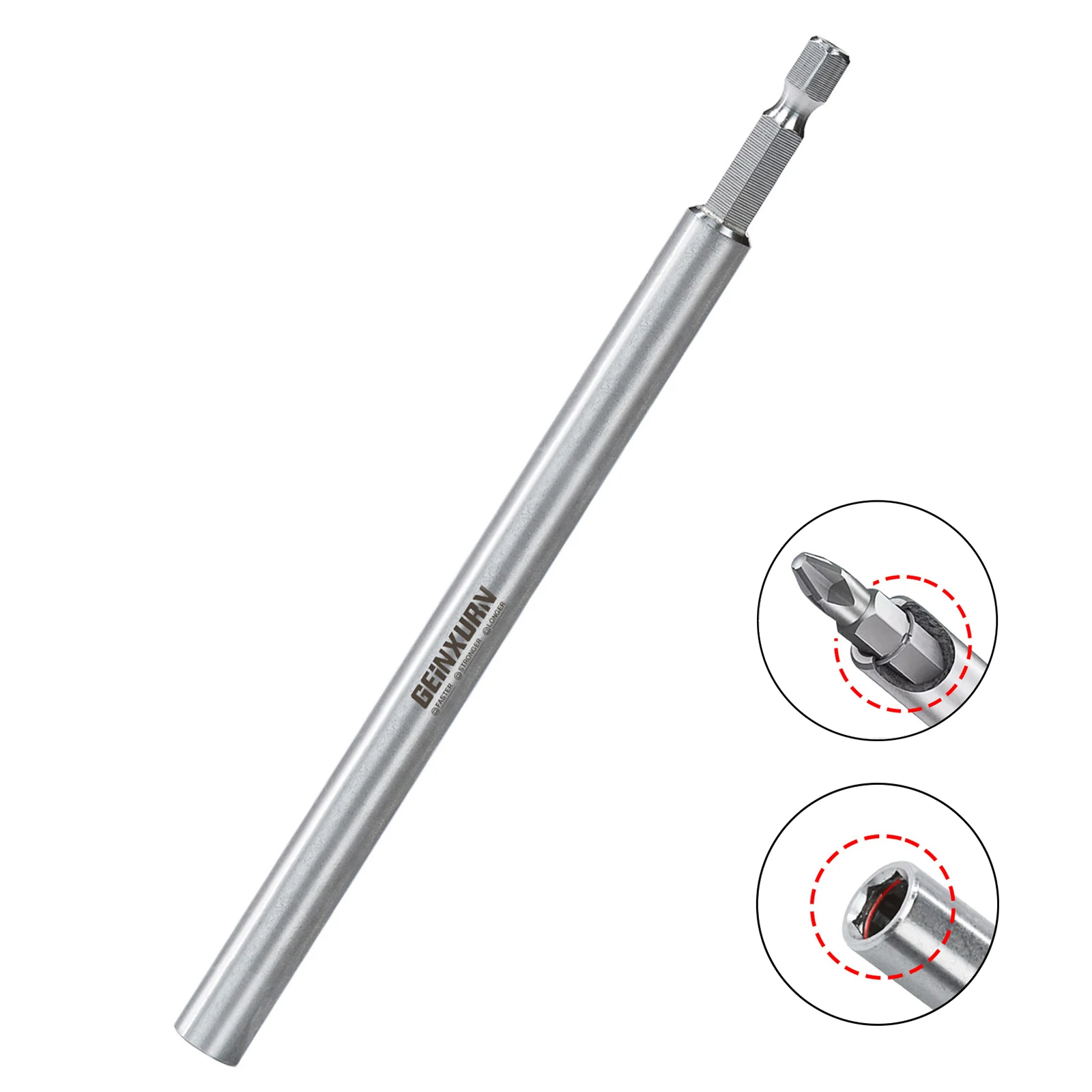 Geinxurn 6'' Stainless Screwdriver Bit Holder,Extension Socket Drill Bit Magnetic Holder Hex Shank Quick-Change Drill Bit Guide