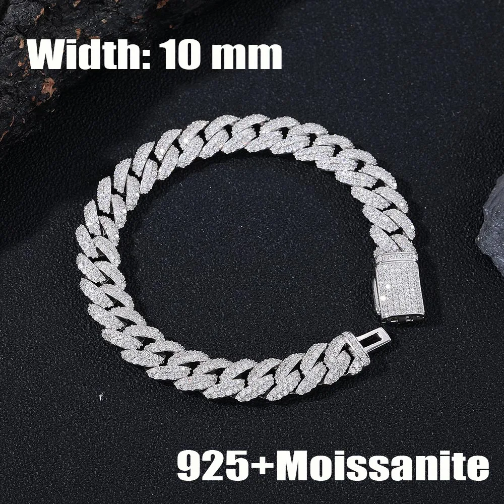 925 Sterling Silver Moissanite 10mm Cuban Link Chain for Men Iced Out Choker Necklace Big Heavy Chunky Hip Hop Jewelry Gifts