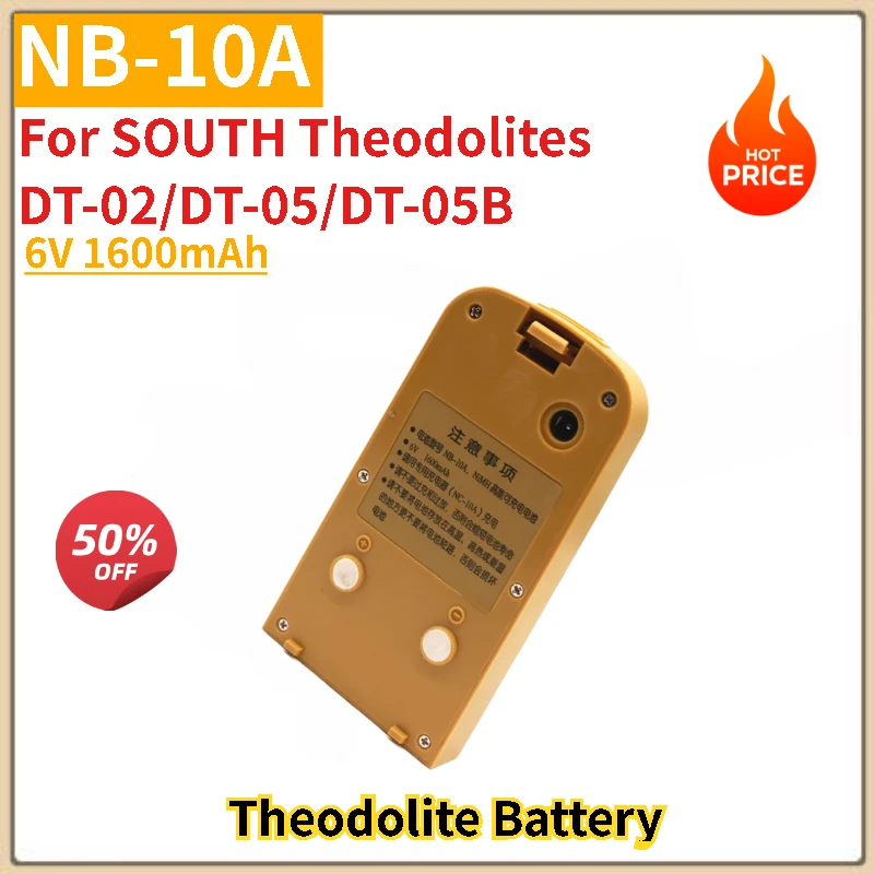 

High Quality NB-10A Battery 6V 1600mAh for SOUTH Theodolites DT-02/DT-05/DT-05B Brand New High Quality