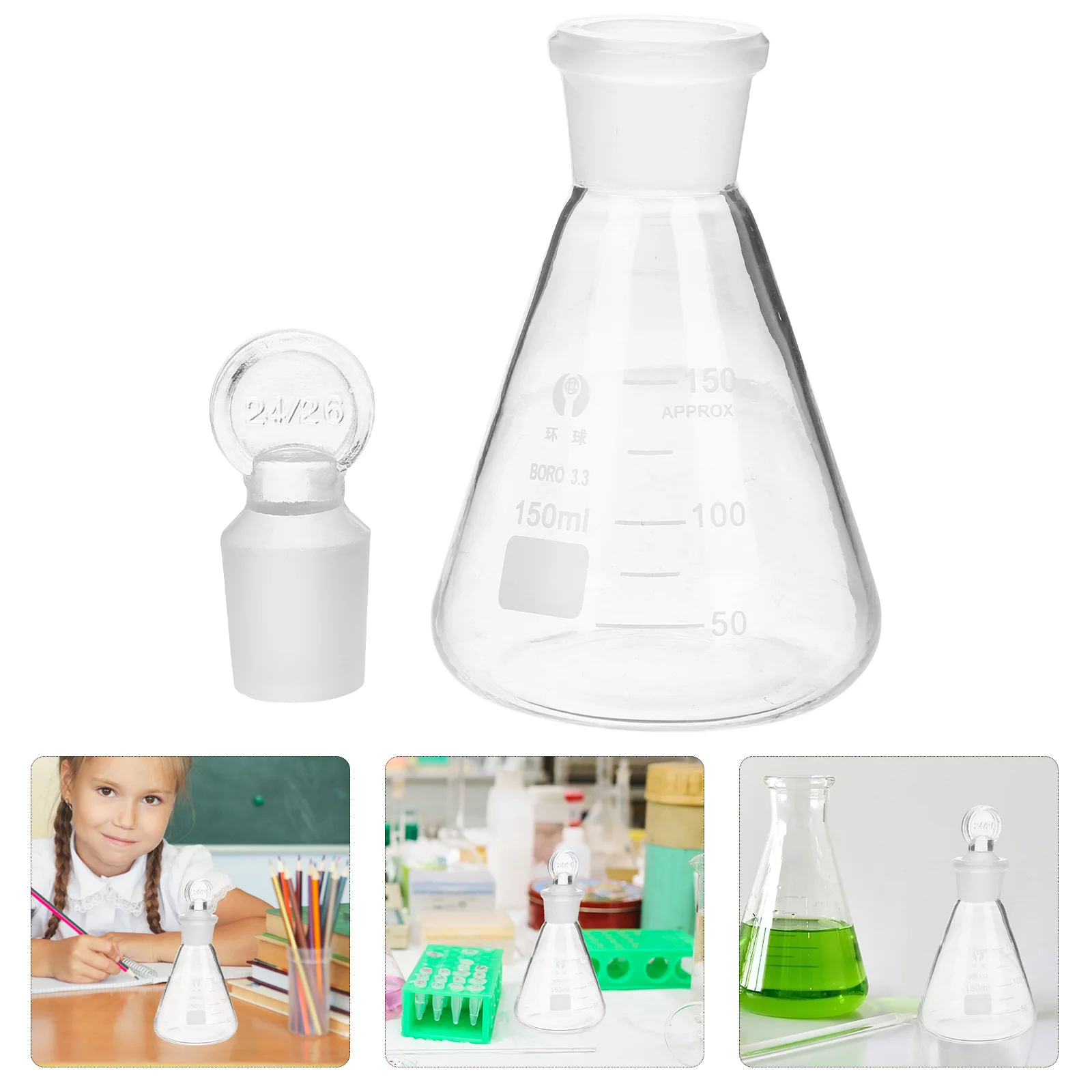 

Erlenmeyer Flask with Stopper for Experiment Conical Chemistry Glassware Laboratory Supplies