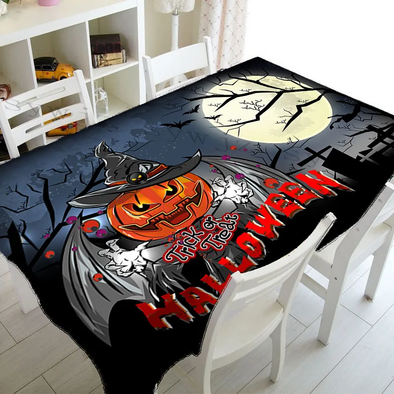 Halloween Rectangle Table Cloth, Halloween Castle Ghost Washable Ron Tablecloth for Family Dinner Party Outdoor Picnic Mats