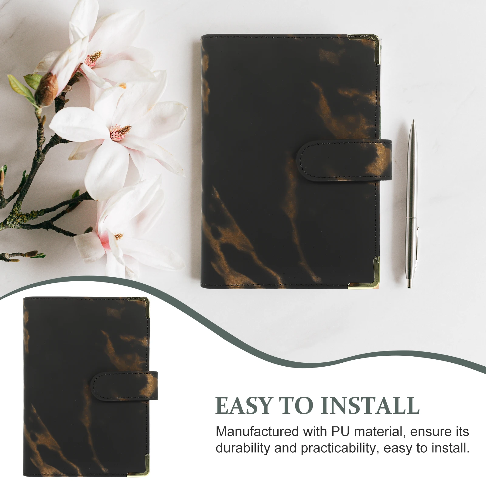 PU A6 Notebook Cover Marble Pattern Binder Protective Shell Anti Lightweight Card Pockets Notepad for A6