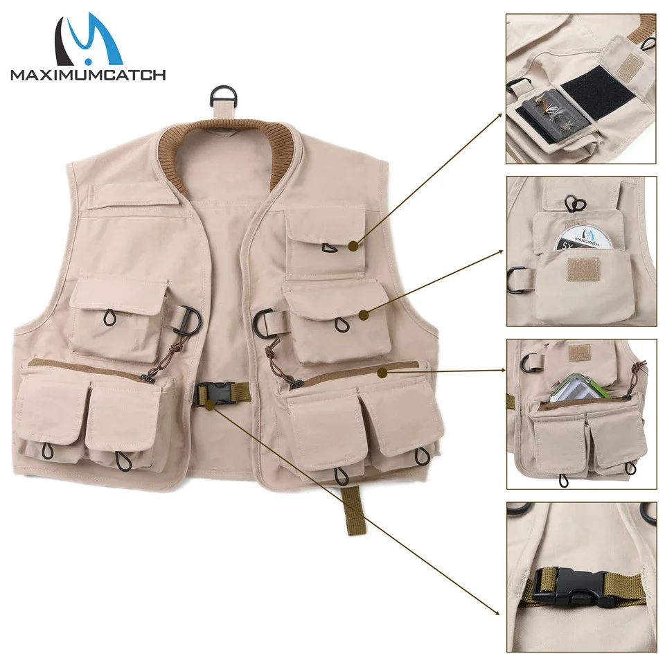 

MAXIMUMCATCH Youth Fly Vest 100% Cotton Breathable Design with Utility Pockets S/M/L Sizing Fly Fishing Vest Pack for Kids