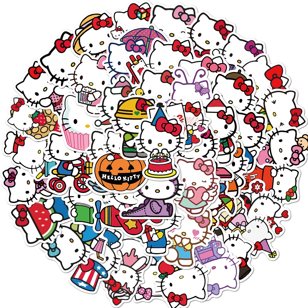 50pcs Hello Kitty Sticker Pack Waterproof Laptop Skin Sanrio Anime Stickers Cute Phone Case Kawaii Stationery Art Supplies