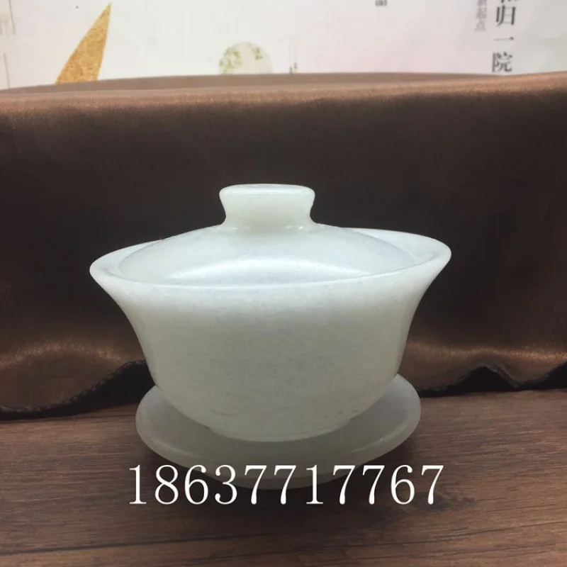 Factory Natural White Marble Tea Set Bowl Decoration Genuine White Marble Health Care Jade Bowl Meeting Sale Gift