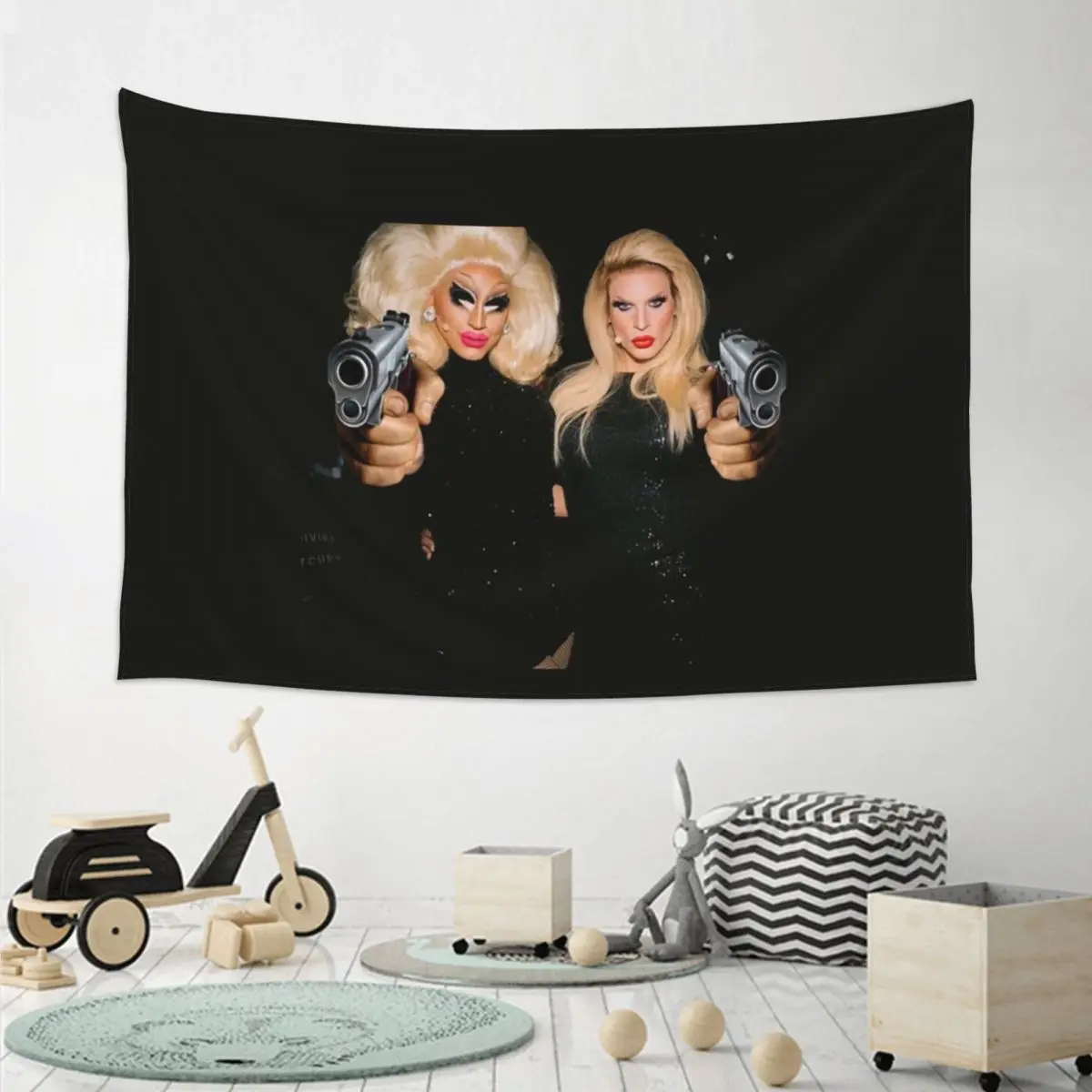 Trixie And Katya - Behind The Scenes - Dangerous Woman Meme Tapestry Art Wall Hanging Aesthetic Home Decoration Tapestries