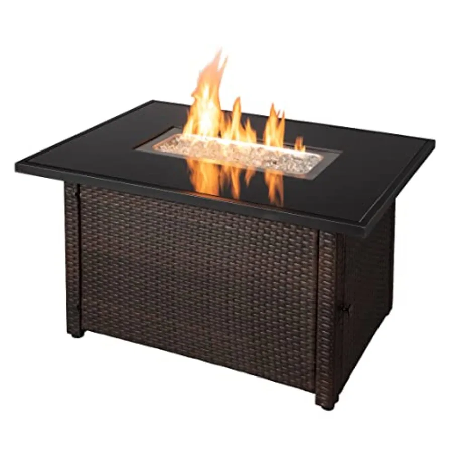 

Rectangular Outdoor Gas Fire Table in Brown Black with Multi Color Flame Effect for Patio Garden and Deck Spaces Modern Design