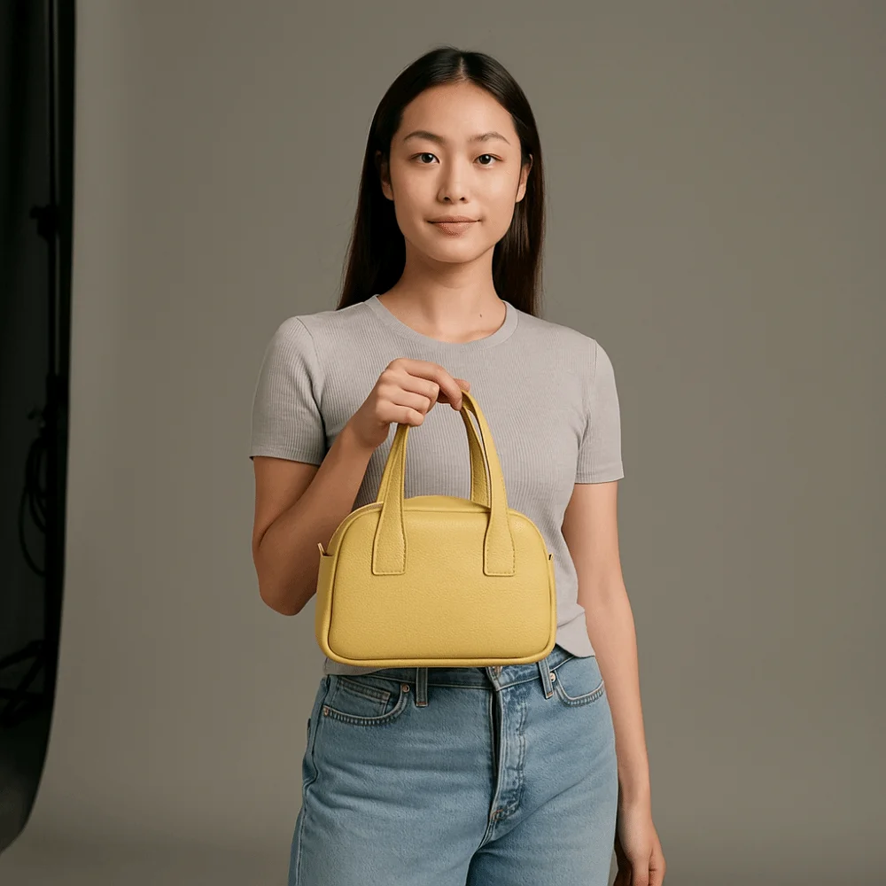 

High Quality Leather PU Bowling Bag Handbag Solid Color Boston Tote Bag Korean Style French Style Lichee Pattern Crossbody Bag