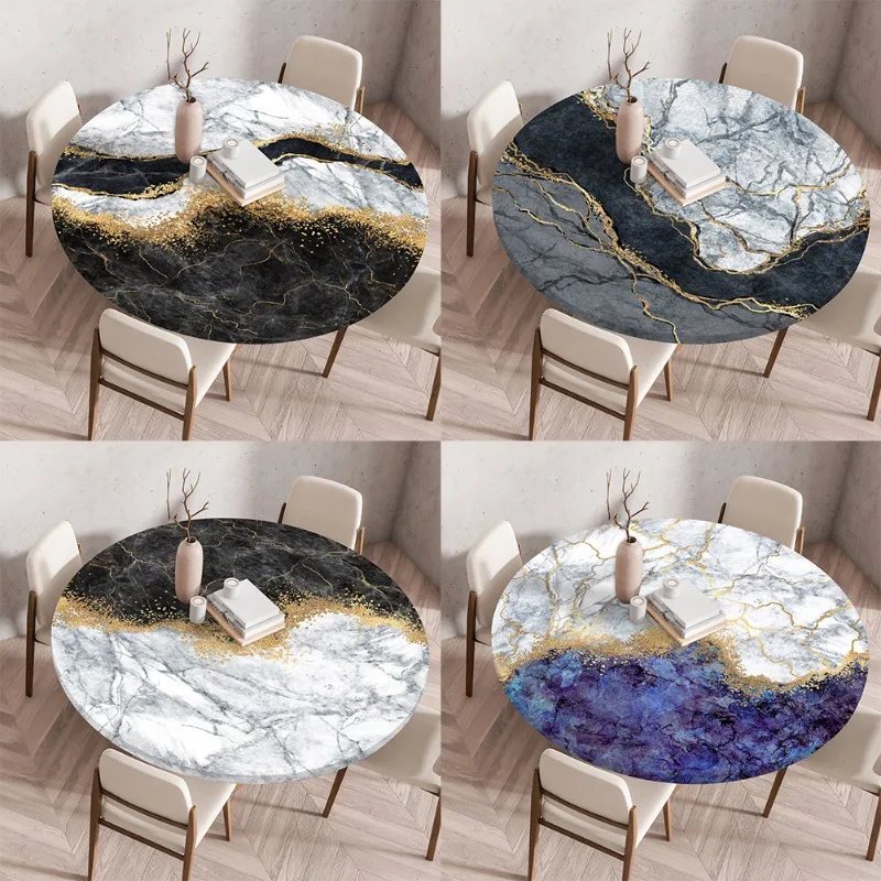 伸縮性のあるテーブルクロス、大理石の背景、テーブルカバー、プリントされた丸テーブルクロス、防水ダイニングテーブル、伸縮性のあるテーブルカバー