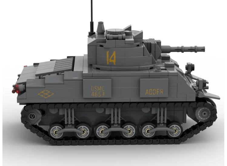 Sherman Tank ww2 Desenho eletrônico Inserção Building Blocks, MOC-XM224, M4A2, 543 pcs