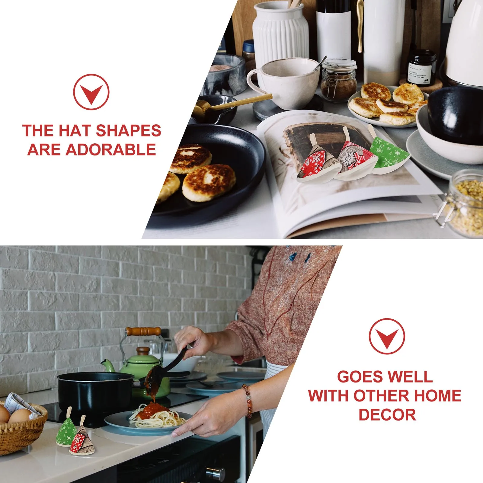 

3Pcs Premium Cotton Pot Covers Anti-Skid Handle Cover Adorable Designs Long-Term Use Pot Hat Kitchen Accessory