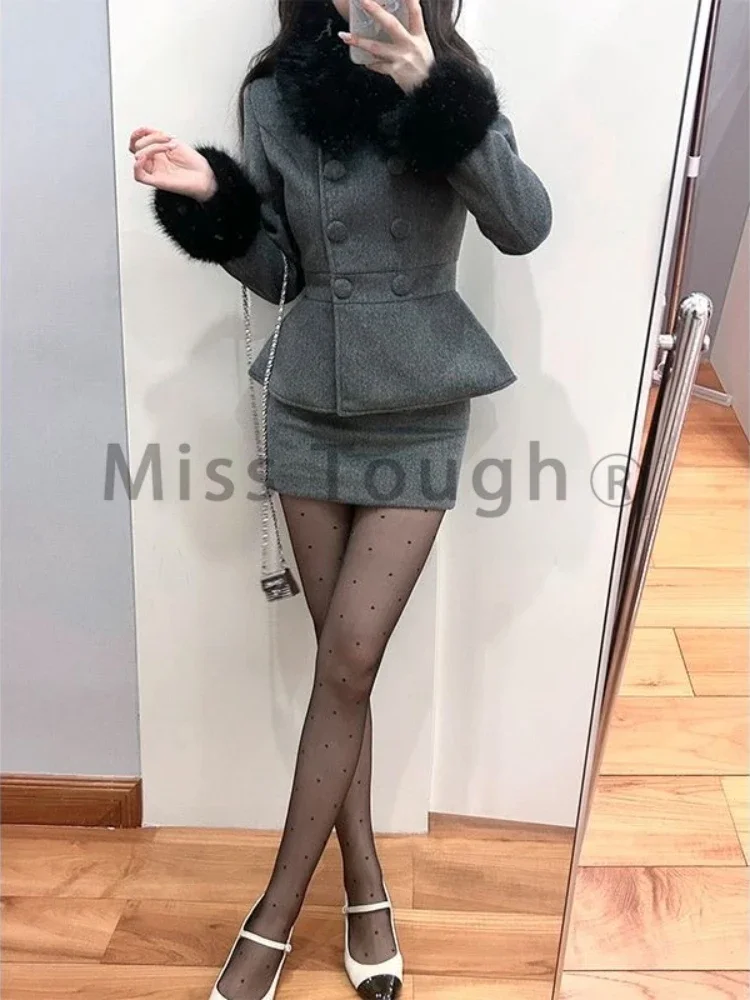 French Winter Fashion Elegant Slim 2-piece Set Women High Street Design Solid Long Sleeve Coat + High Waist Skirt Suit 2025 New