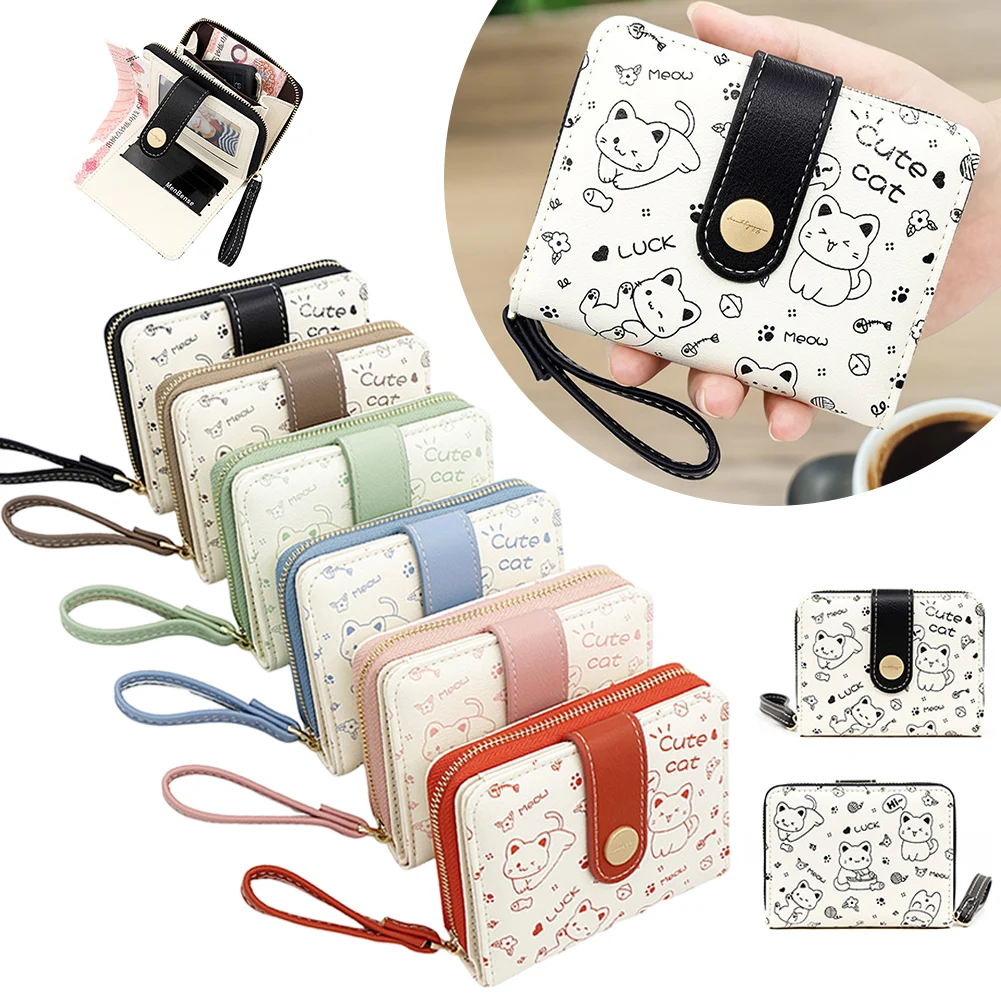 

Симпатичная кошелька для женских кошек Дизайн мини-кошелек для запястья Многофункциональный короткий кошелек в японском стиле для повседневного повседневного