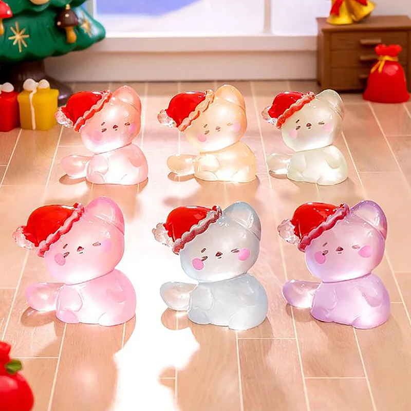 Cute Luminous Santa Hat Cats Desktop Car Decorations Micro Landscape Ornaments Christmas Accessories Glow In The Dark Toys Gifts