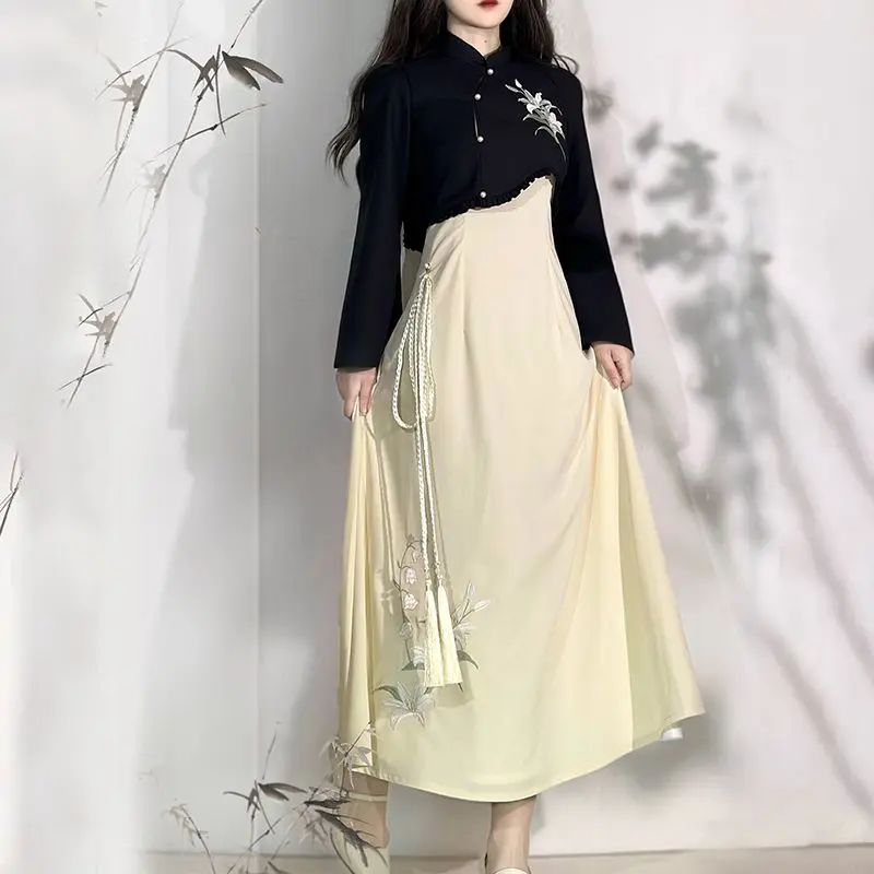 2024 chinese daily improved hanfu coat dress suit lady graceful modern daily hanfu dress set vintage style improved hanfu dress