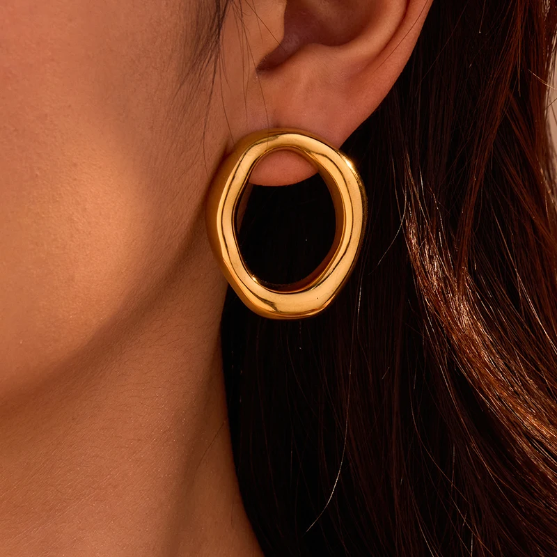 

SENYU Elegant 18K Gold,Silver Plated Stainless Steel Big Oval Circle Earrings Fashion Women Earrings for Party Jewelry Gift