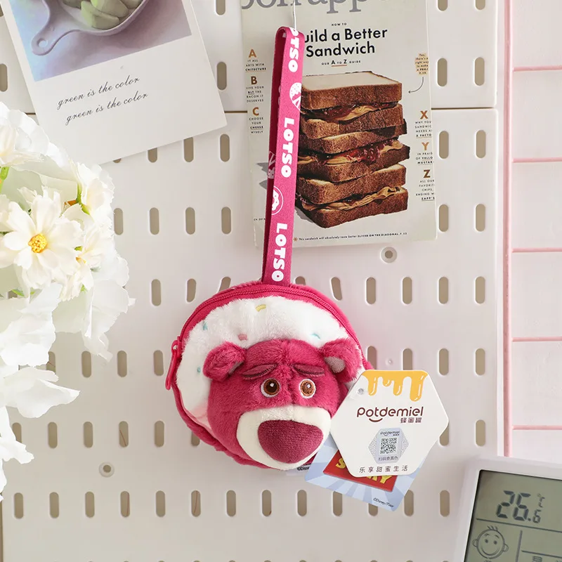 Genuine Disney Strawberry Bear Winnie the Pooh Plush Plushies Coin Purse Earphone Organizer Bag Pendant Key Ring Keychins