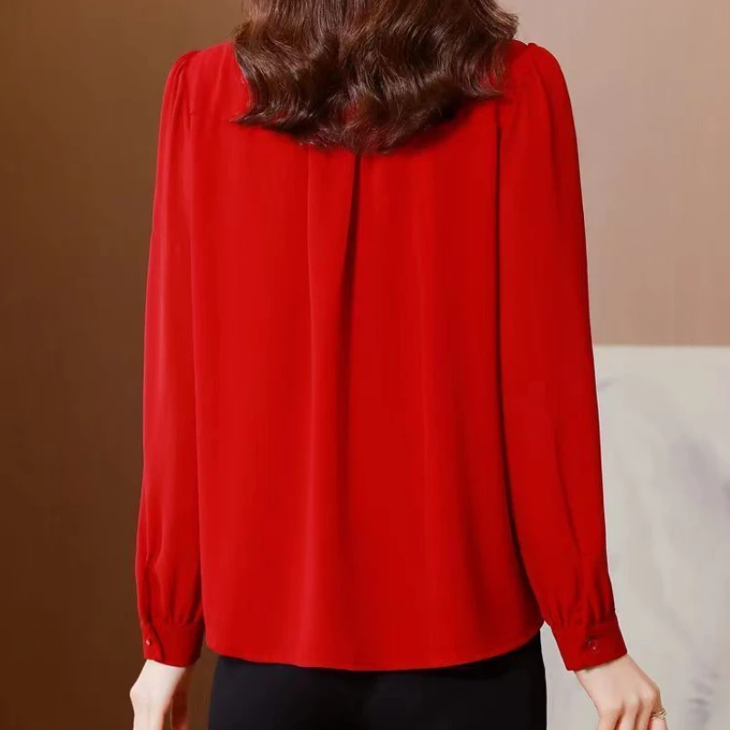 Blouses for Women Elegant 2023 Spring Summer Turn-down Collar Long Sleeve Solid Chiffon Button Shirt Casual Fashion Tops