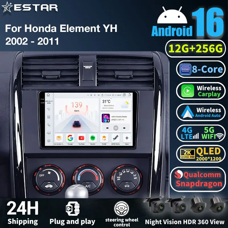 Radio para Auto Android 16 para Honda Element YH 2002 - 2011, Reproductor Multimedia GPS, Unidad Principal Navi, Carplay Inalámbrico, Estéreo, DSP, Audio, RDS