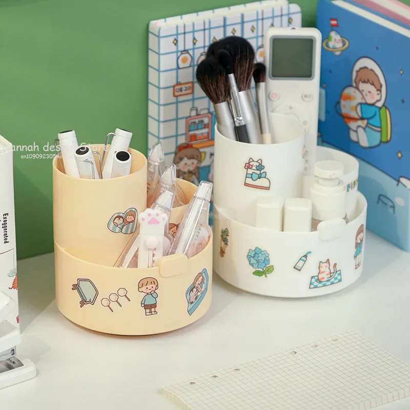 

360° Rotating Pen Holder Desk Large Capacity 3-Grid Pencil Storage Box Organizer Makeup Brush School Pen Stand Office Storage