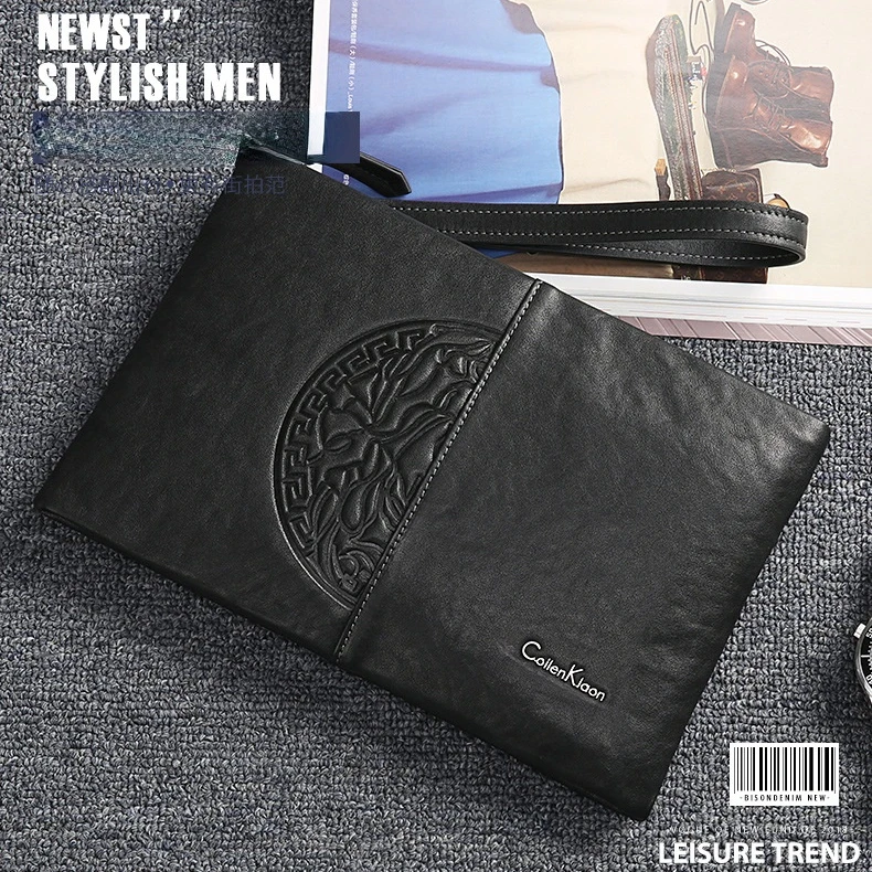 Pochette da uomo d'affari 100% vera pelle intrecciata busta di marca di lusso Multi-funzione carta A4 di grande capacità