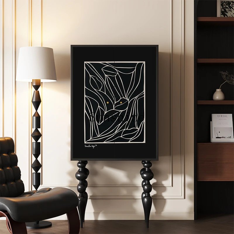 

French minimalist black lines retro living room corner storage chest