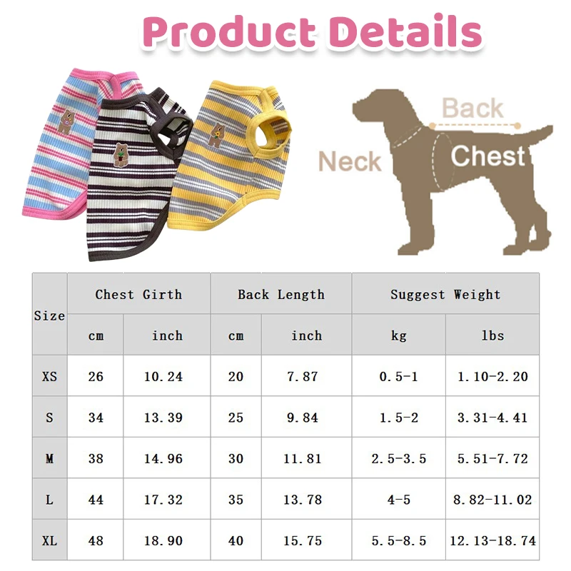 Summer Dog Clothes Bear Print Striped Shirts for Bichon Thin Vest Puppy Cat Soft Vest Fashion Pet Costume French Bulldog Clothes