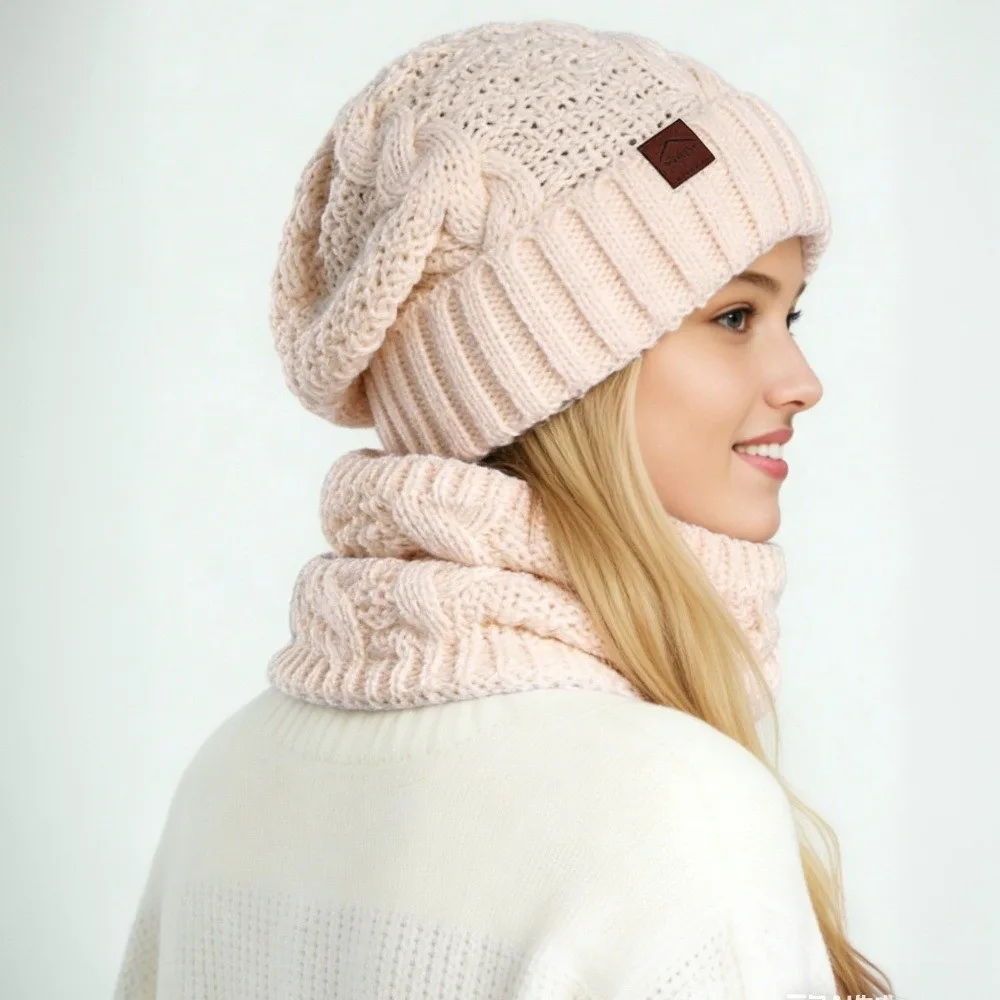 2Pcs/Set Windproof Knitted Hat Scarf Set Cold-proof Keep Warm Ear Protection Cap Thickened Cycling Skiing Skullcap Winter
