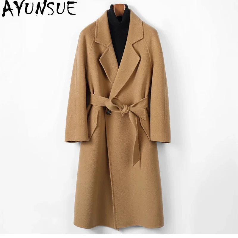 

High AYUNSUE Quality 100% Wool Coats for Women 2024 Fall Winter Elegant Jacket Double-sided en Coat Jaqueta Feminina