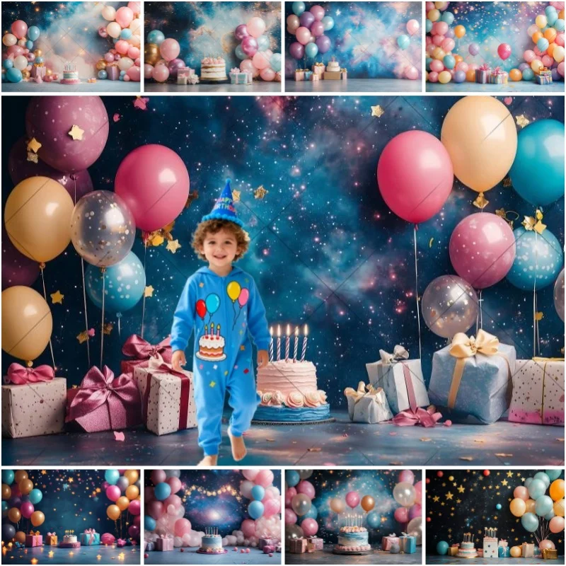 

Happy Birthday Party Backdrop for Photography Galaxy Planet Balloons Kids Birthday Baby Shower Cake Smash Decor Photo Background