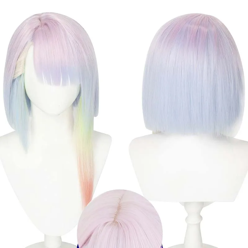 45cm Lucy Cosplay Wig Anime Cyberpunk Edgerunners Cosplay Lucyna Kushinada Multicolor Gradient Heat Resistant Hair Wig + Wig Cap