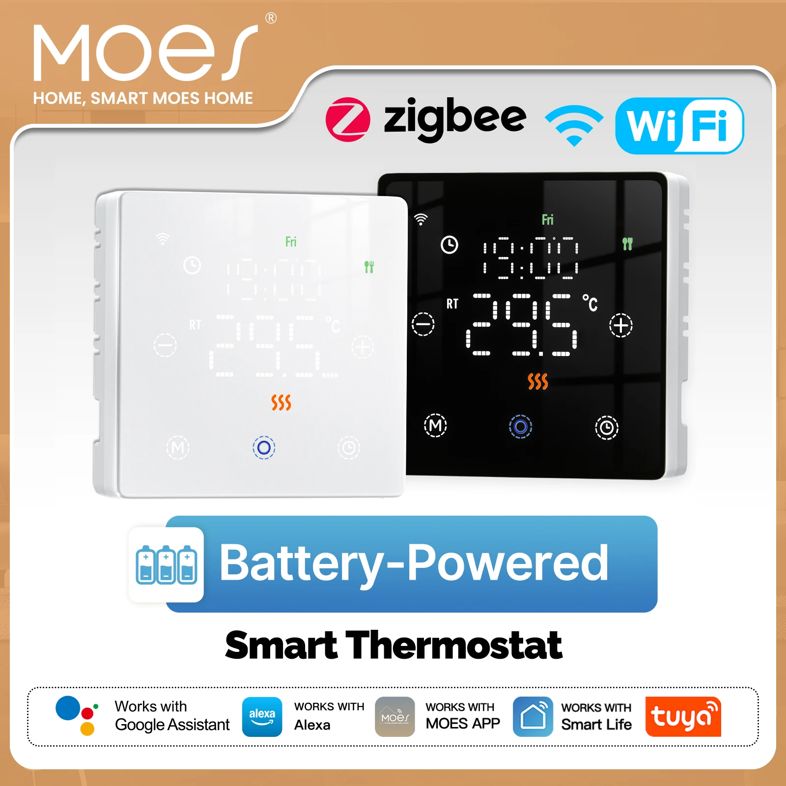 

MOES Tuya Wi-Fi/ZigBee умный термостат терморегулятор с питанием от батареи контроллер температуры газового котла работает с Alexa Google