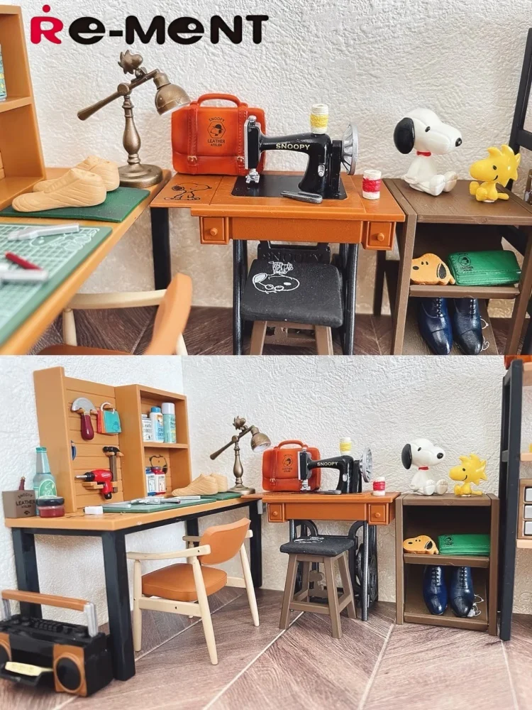 Re-ment Rement Snoopy Leather Atelier Blind Box Miniature Craft Workshop Tailor Shop Dollhouse Accessories Collectible Figurines