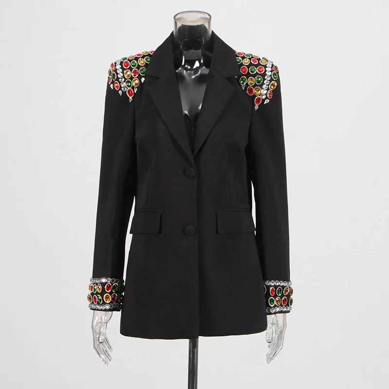 Australische show handgemaakte gekleurde diamanten kralen 2025 nieuwe high-end splicing ontwerp schouder gewatteerde blazer bovenkleding ropa mujer