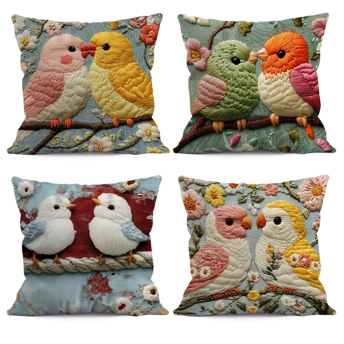 

1 Pc Birds in Love Printed Cushion Cover Living Room Chair Bedroom Decor Soft Pillowcase 45*45 Square Pillow Home Pillowcases