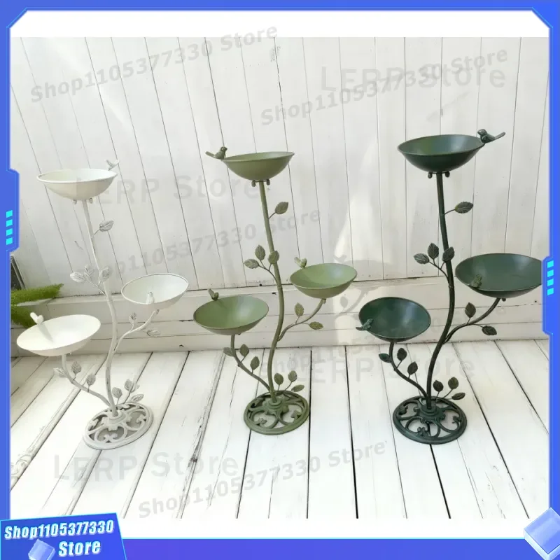 Cast Iron Three Plate Bird Feeder Outdoor Garden Column Stand with Bath Basin Villa Courtyard Decoration Heavy Duty Metal