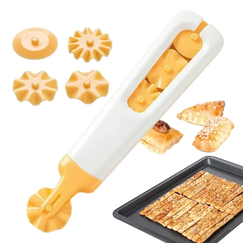 Juego de cortadores de masa 4 en 1, rueda de rodillo de masa ABS para Dumplings/Cookies/Pizza, caja de almacenamiento de herramientas antiadherente para hornear