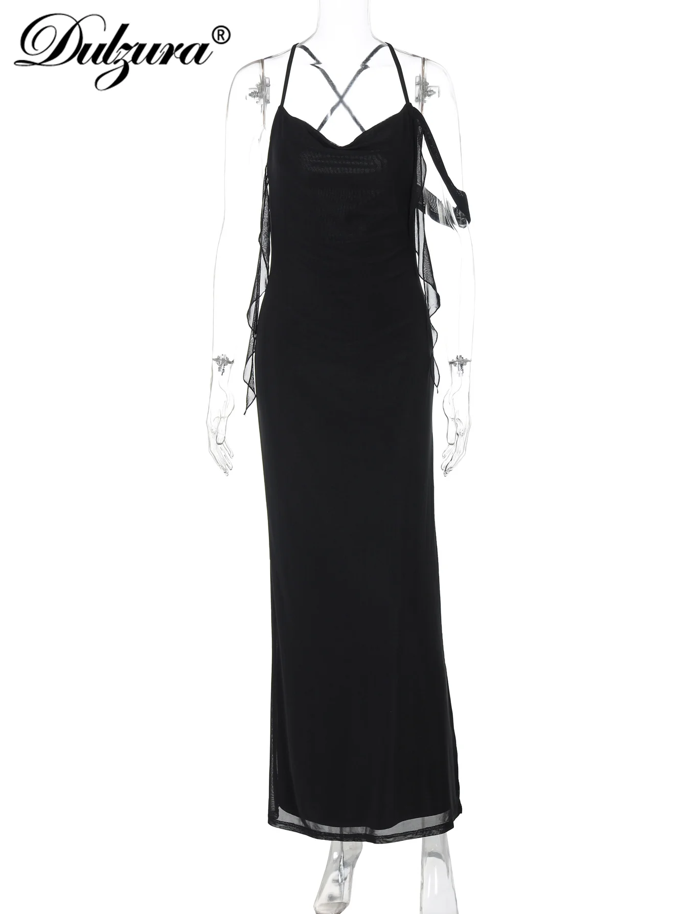 Dulzura senza maniche senza schienale aderente con spacco laterale in rete Cami Maxi abito solido sexy elegante abito lungo Party Club Prom abiti estivi